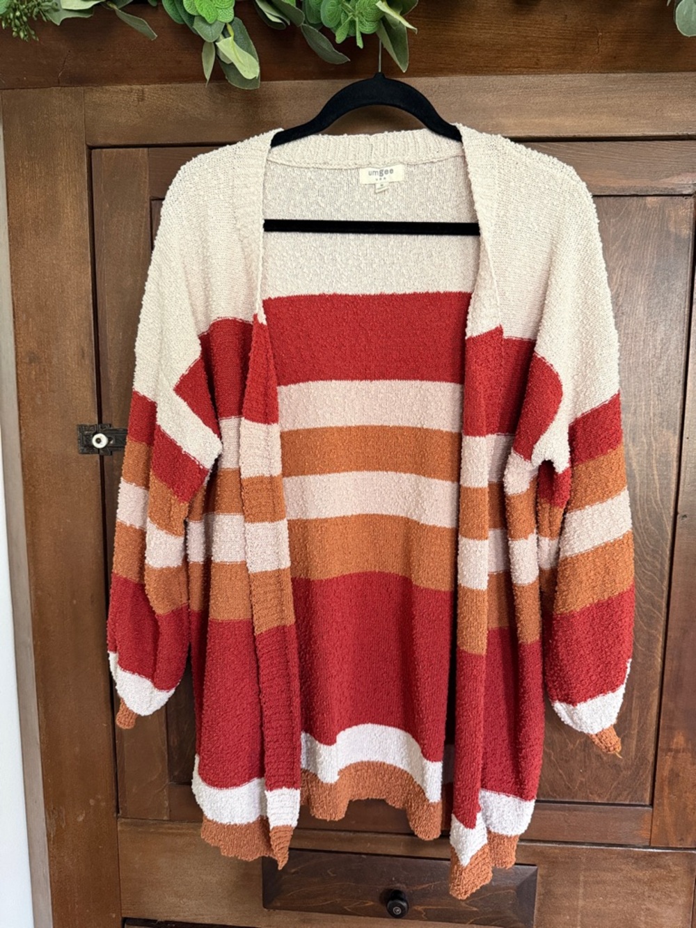 Umgee Cream, Red & Rust Striped Open-Front Cardigan